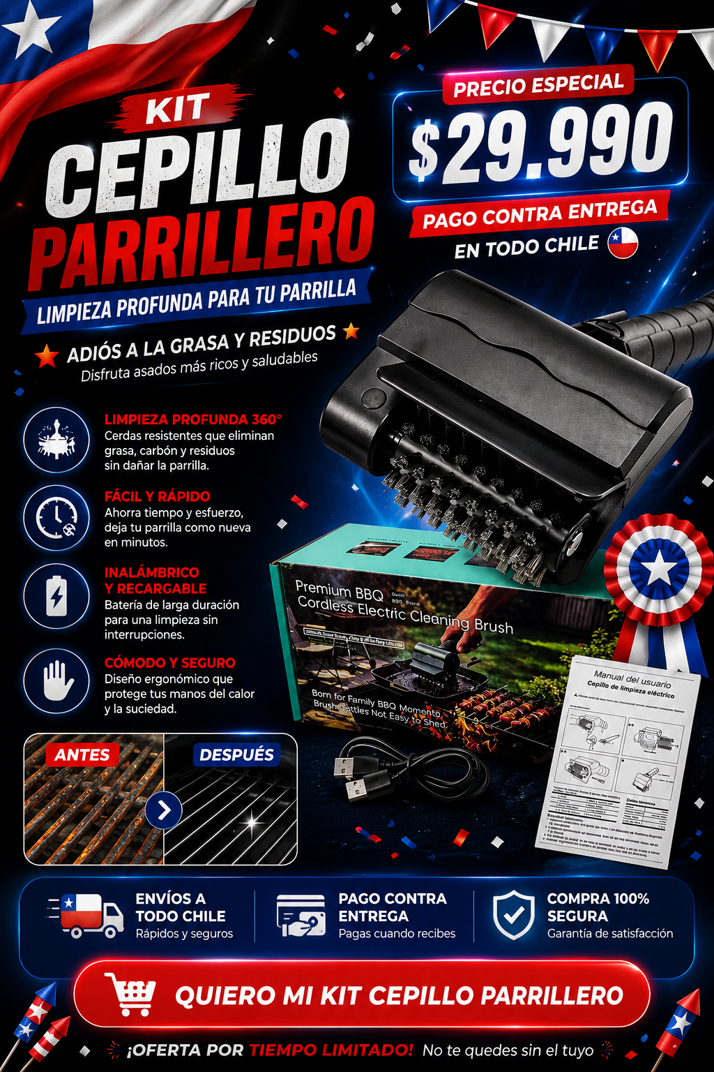 Kit Cepillo Limpia Parrillas
